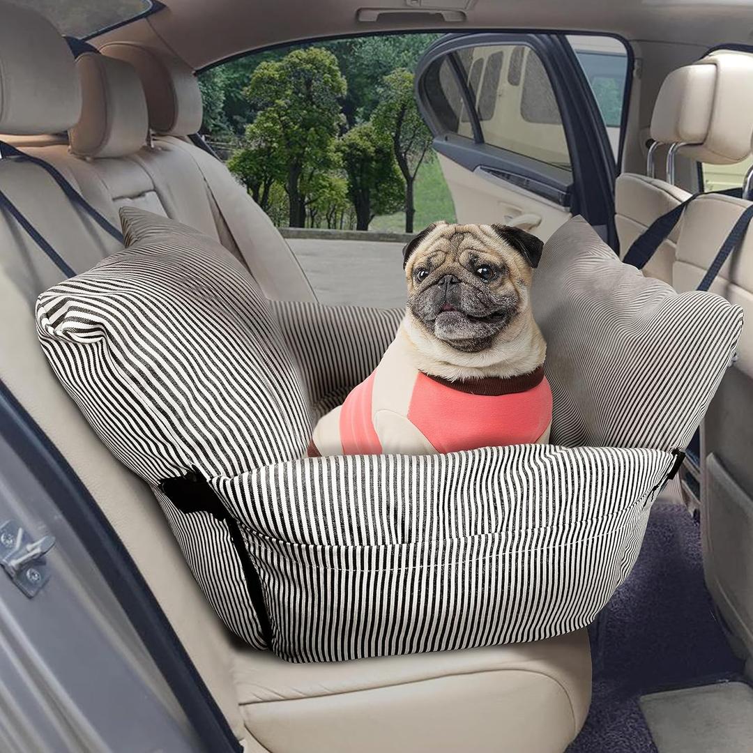 Johnear Dog Car Seat for Medium Pets Under 55 lbs - Pet Booster Travel Bed With 2 Pockets and Safety Leash, Detachable Washable Carrier Handbag Cushion Couch 30*20.5 inches (Brown)