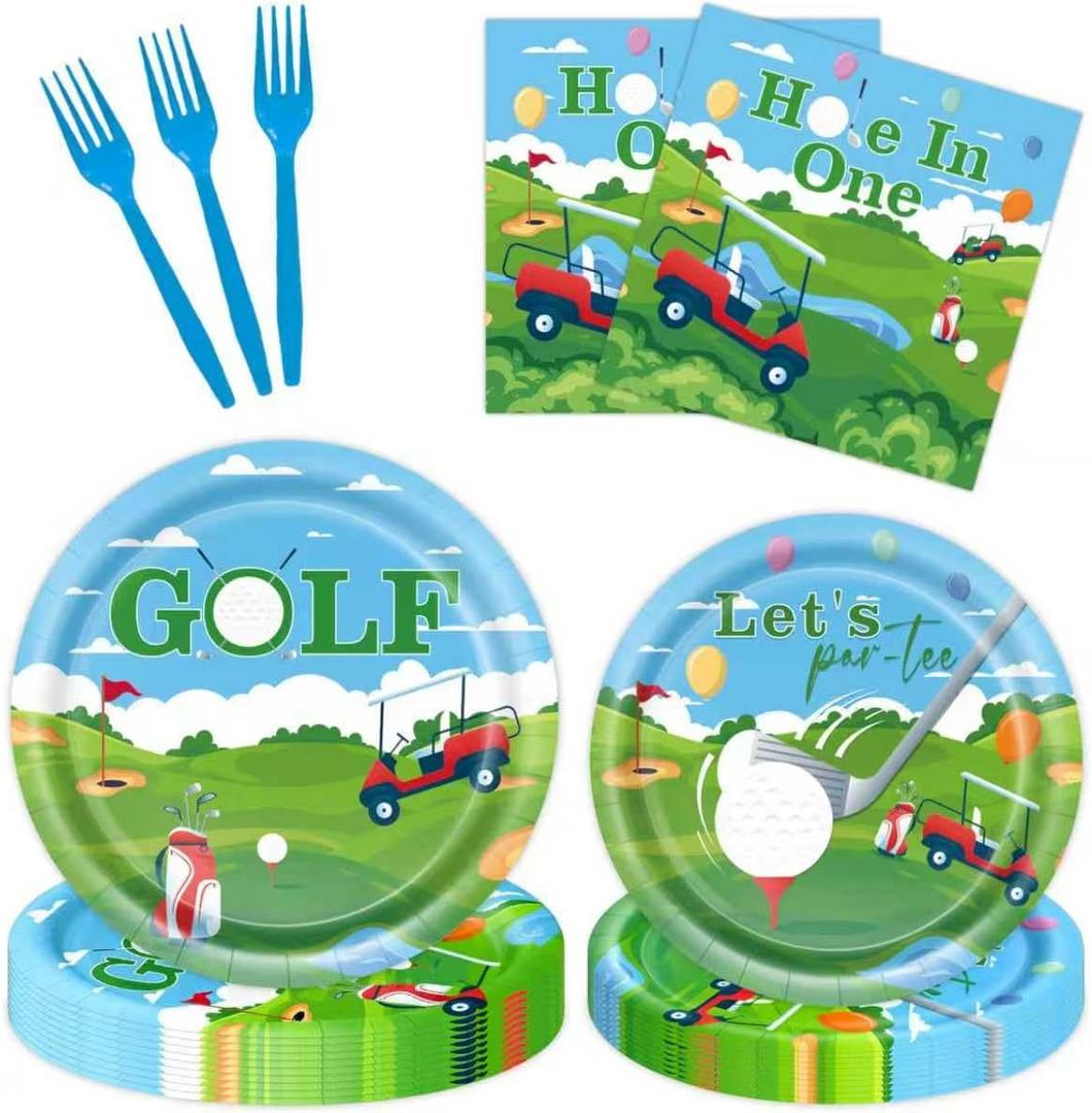 Golf Party Decorations, Golf Birthday Decorations with Golf Plates, 96Pcs Hole in One Birthday Decorations with Golf Plates and Napkins, Serves 24