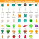56Pcs Mini Play Kitchen Accessories for Kids, Pretend Cooking Playset with Cookware, Tableware & 2 Fruit Sets, Learning Gift for Girls, Boys, Toddlers, Green