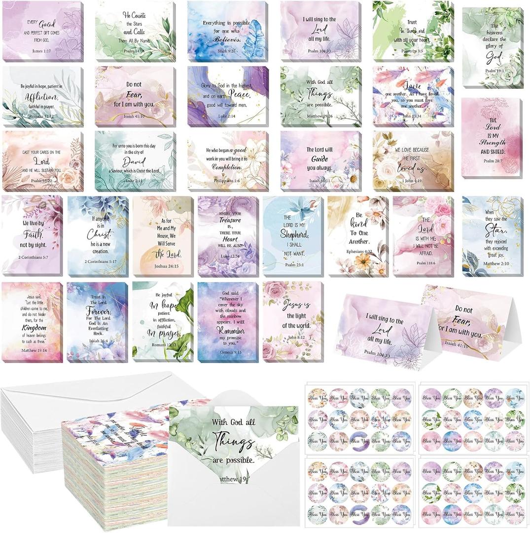 120 Set Inspirational Christian Greeting Cards Bulk with Envelopes Scripture, Inspirational Bible Verse of Christian Greeting Card for Christmas Thanksgiving Birthday Gift, 4 x 6''(Watercolor Flower)