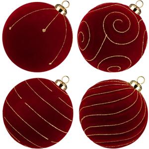 Burgundy Velvet Christmas Ornaments Large Christmas Balls Ornaments 4.7" Dark Red Velvet Ornament for Christmas Tree Balls Xmas Wedding Holiday Halloween 4PCS Big Flocked Decorative Hanging Ornament