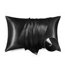 Bedsure Satin Pillowcase with Zipper, Similar to Silk Pillow Cases 2 Pack, Satin King Size Pillow Cases Set of 2, Silky & Soft Pillow Cover for Hair and Skin, Gifts for Women Men, Black, 20x36 Inches