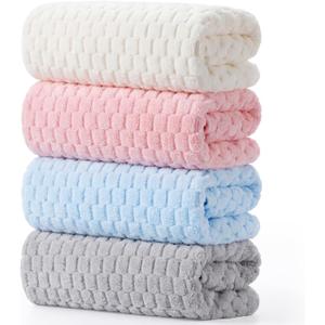 Peryiter 4 Pcs Microfiber Bath Towels 27.6'' x 55'' Large Colorful Sheet Set with Hang Loop Soft Absorbent Quick Dry Plush Fluffy Bathroom Towel for Adults Dorm Spa Gym(Pink, Blue, White, Gray)