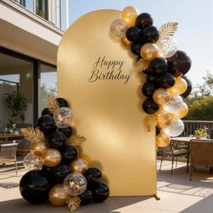 Gold Shimmer Arch Backdrop Cover 6.6ft,Glitter Spandex Fitted Chiara Cover with Zipper,Thick Sequin Soft Stretchy for Wedding Birthday Baby Shower Graduation Party Photo Backdrop