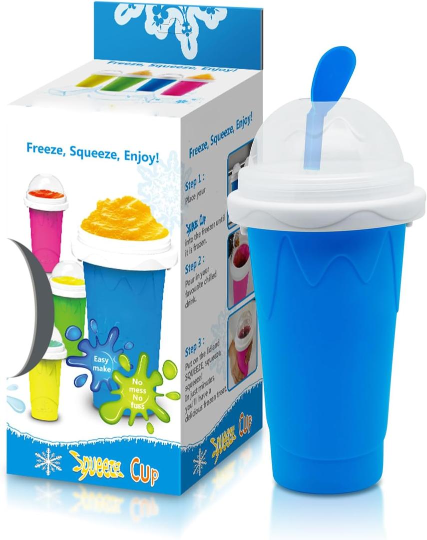Slushy Maker Cup, Slushie Cup Maker, Milk Cola Juice Squeeze Cup, Magic Quick Freeze Cup, Cooling Cup, Smoothies Cup with Lids and Straws for All Age (Blue)