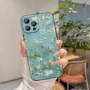 for iPhone 15 Pro Max Case Cute Aesthetic Retro Floral Van Gogh Almond Blossom Phone Case with Nature Plants Art Painting