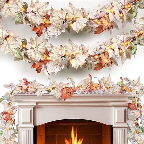Pack of 2 Fall Decorations for Home 9FT Plug in Fall Lights with 50 Warm Incandescent Bulbs UL Certified Connectable Lighted Thanksgiving Garland for Indoor Outdoor Autumn Halloween Harvest Decorations