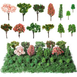 28 Pcs Tiny Model Trees with 40g Faux Green Moss, 0.79-3.15'' Diorama Trees Grass Mini Fake Miniature Trees Diorama Materials Kit for Diorama Box Craft Model Train Fairy Village