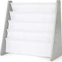 Humble Crew 4-Tier Kids Bookshelf, Grey Wood/White - Premium Book Shelf for Kids Rooms with Four Deep Pockets - Toddler Sling Book Rack with Deep Sleeves, Nursery Bookcase Organizer