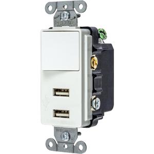 Bryant Electric USBB102W 15 Amp 125V Decorator USB Switch Combination Charger, White