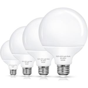 EvaStary G25 LED Vanity Light Bulbs, 6W LED Globe Bulb 60W Equivalent Daylight 5000K, Vanity Round Makeup Mirror Lights for Bathroom Lighting, 85-265V CRI85+ E26 Base, Non-dimmable, 4 Pack