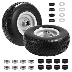 LTNICER (2-Pack) 11x4.00-5 Flat-Free Lawn Mower Tires and Wheels, 3.4" Centered Hub, 3/4" & 5/8" & 1/2" Bushings, Zero Turn Front Replacement