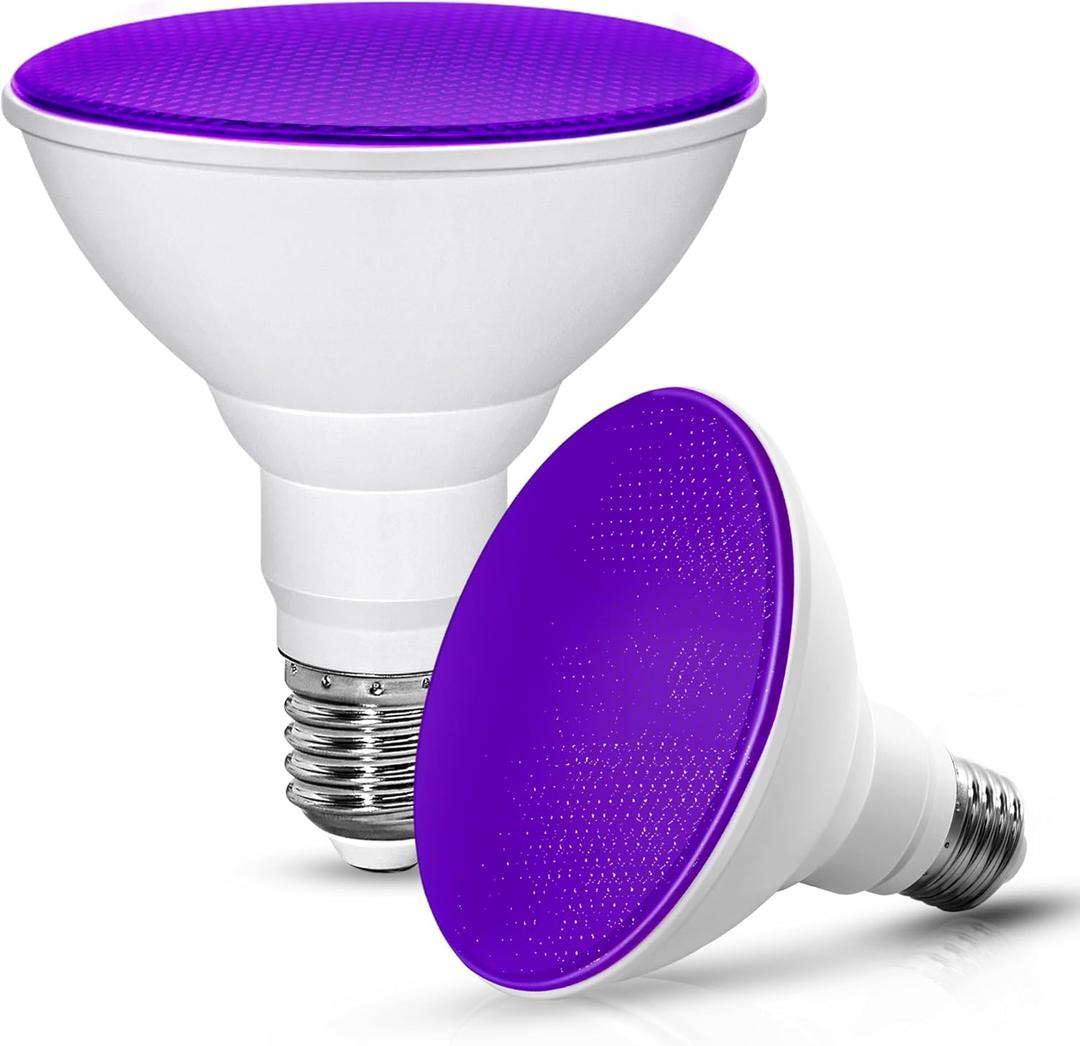 2Pack PAR30 LED Purple Flood Light Bulbs 12W Outdoor, Violet Lighting for Halloween Decoration, E26 Base 100W Equivalent, Not-Dimmable Colord Lights for Party&Holiday Decor, Landscape, Porch, Indoor