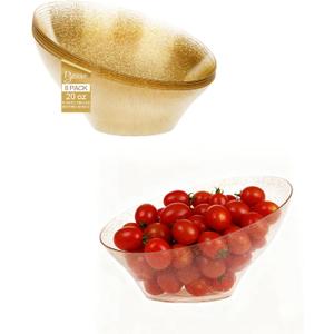 BESTSTAR Clear and Gold Gliter Plastic Serving Bowls 8 Pack 20OZ  Angled Disposable Party Bowls for Chips, Salad, Fruit & Candy  Heavy Duty Clear Serving Bowls for Parties, Buffet, Christmas