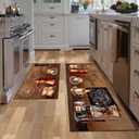 Coffee Kitchen Rug 2 Piece Set, Farmhouse Style Decor Kitchen Floor Mat, Absorbent and Washable Runner Rug, Coffee Vintage Kitchen Decoration 17x30+17x47 Inches