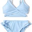MIENOE Teen Girls' Swimsuits Two-Piece V-Neck Bikini Adjustable Shoulder Straps Swimsuit Kids Bikini with Chest Pad, 12-14Y