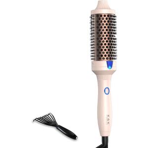 K&K 1.77 inch Volumizing Brush Heated Curling Ceramic Tourmaline Ionic Curling Iron Quick Heating Makes Hair Silky Smooth Dual Voltage Travel-Friendly Straightening Round Design (Pale pink, 1.77 Inch)