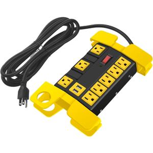 Heavy Duty Power Strip with USB, Workshop 8 Outlet Surge Protector 2700 Joules, Industrial Metal 15Amp Power Strip, 6 FT Extension Cord and Wide Spaced Black.