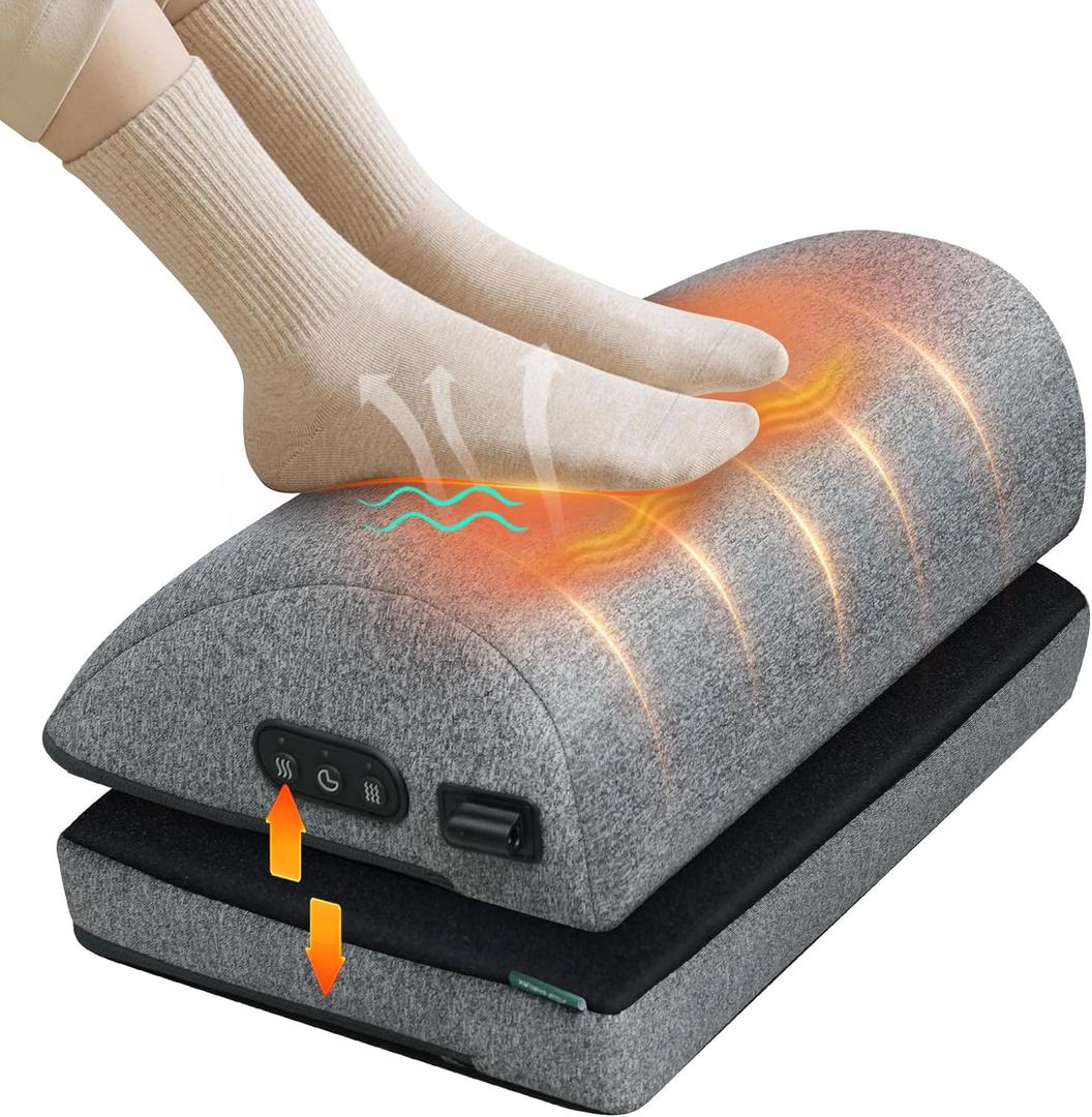 Snailax Heated Foot Rest Under Desk at Work, Ergonomic Footrest with Vibrating Massage and Adjustable Height, Foot Warmer, 3 Vibration Modes & 2 Heating Levels,Memory Foam,Office Home Gaming, Grey