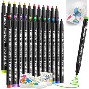 JR.WHITE Fabric Markers Permanent for T Shirts Baby Clothes Onesies Bibs White Pillow Canvas Tote Bags Clothing - No Bleed - Fine Tip - Child Safe & Non Toxic Fabric Paint Pens Set of 24 Colors