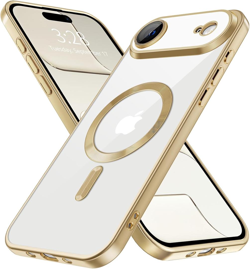 Hython Magnetic Clear for iPhone Air Case with Camera Lens Protector [Compatible with MagSafe] Luxury Plating Edge Slim Soft TPU Cover Protective Phone Case for iPhone Air 6.5", Matte Gold