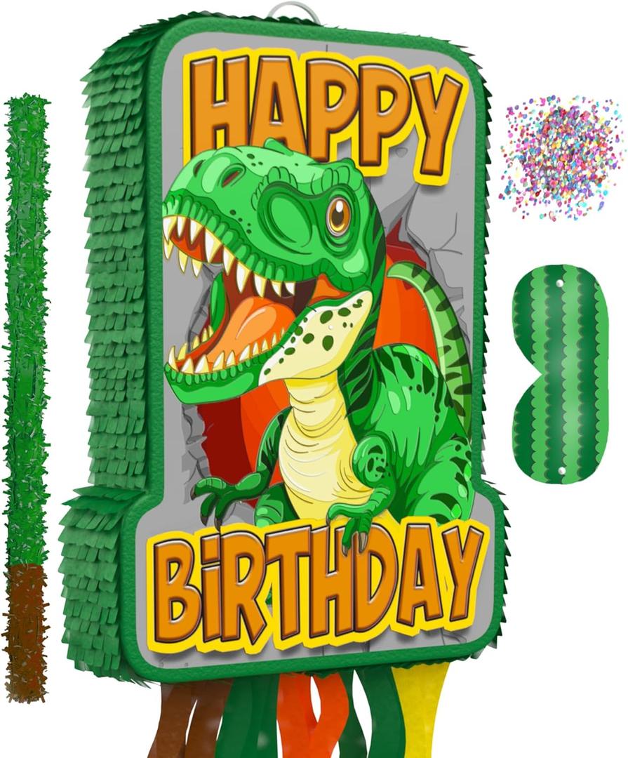 Jergrim Dinosaur Birthday Pinata, 4 Pc Set, T-Rex Jurassic Party Supply, Dino Parties Decor, Roar Pinatas, Birthday Games, Mexican Piata De Dinosaurio Fits Pinata Stuffers And Dinosaurs Party Favor