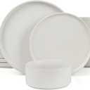 Famiware Star Dinnerware Sets, Plates and Bowls Set for 4, 12 Pieces Ribbed Dishes - Chip and Scratch Resistant, Microwave and Dishwasher Safe Tableware, Matte White