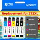 LemeroUexpect Replacement for 232XL Ink Cartridges Combo Pack Replacement for 232 Ink Cartridges for Printer WF-2930 WF 2950 XP-4200 XP-4205 Ink Printers, 5 Pack, 2*Black, Cyan, Magenta, Yellow