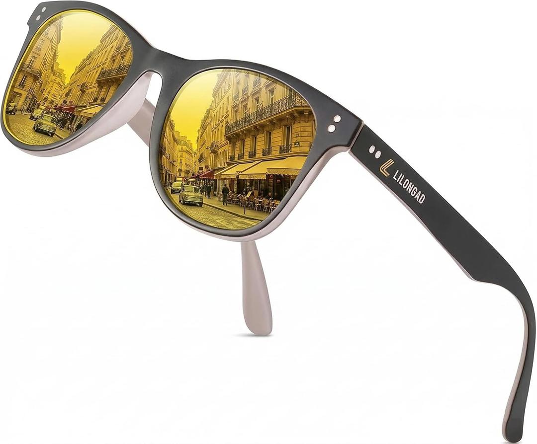PC-Polarized Sunglasses for Men Lightweight TR90 Frame, Anti scratch polarized sunglasses Lenses, UV400 Protection Square Sun Glasses for Running & Driving (Brown/Yellow REVO)