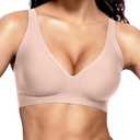 Vertvie Jelly Wireless Bras for Women Push Up Plunge Seamless T-Shirt Bras No Underwire Supportive Full Coverage Bralettes(Skin Color,XX-Large)