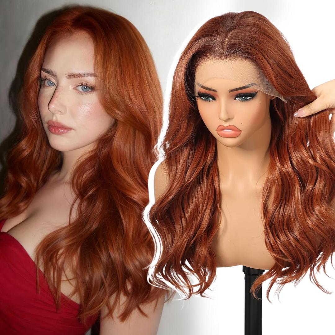 Auburn Synthetic Lace Front Wig,136 Curly Ginger Glueless Wigs for Women Daily Use 22IN#TT33/130B