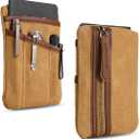 SP4 Waxed Canvas Compact EDC Pocket Organizer, Zippered Pocket Pouch for Men, Mini EDC Organizer for Change, Notebook, Tactical Pen, Flashlight (Oil Wax Brown)