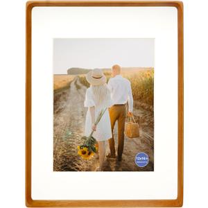 12x16 Picture Frames Teak Solid Wood Vertical Horizontal Standing Display Photos 8.5x11 with Mat or 12x16 Without Mat Lovely Gift for Desk Tabletop Wall Mount Gallery Poster Frame Y16