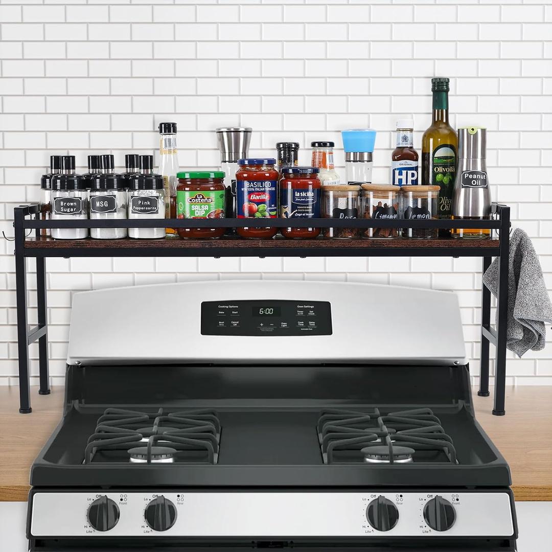 Spice Rack Shelf for Kitchen StoveStove Top Shelf with 4 hooks Extra Storage Countertop, Seasoning Organizer,Kitchen Organizers and Storage