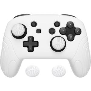 PlayVital Samurai Edition Ergonomic Silicone Skin Protective Case for Nintendo Switch Pro Controller, Soft Anti-slip Controller Grip Protector for Nintendo Switch Pro with Thumb Grip Caps - White
