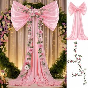 BreezeHug Pink Large Bow for Backdrop Wedding Giant Bow Decor with Long Ribbons Coquette Room Wall Decor for Wedding Bridal Shower Arch Wall Baby Shower Birthday Party (47 x 30 Inches)