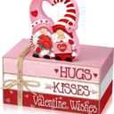 Geelin 4 Pcs Valentine Decorations Valentine Tiered Tray Decoration Wooden Gnome Book Stack Signs Ornament Vintage Table Decoration for Home Office Table Shelf Centerpiece Farmhouse Decorations