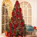 Janinka 12 Pcs Red Velvet Ribbon Bows Christmas Tree Decorations 23.5x15.5 Inch Rustic Neutral Large Velvet Christmas Swag Ornaments Staircase Wreath Bows Vintage Tree Topper Bow