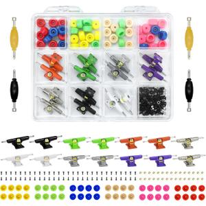 156PCS Fingerboard Repair Kit -Includes Case & Tools-Mini Finger Skateboard Parts Include 14 Multicolors Trucks & 48 Multicolour Bearingless Wheels & 60 Screws & 30 Nuts & 4 Screwdriver