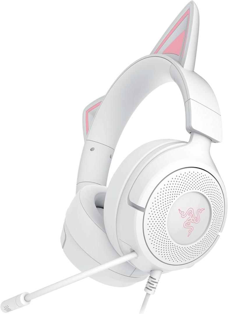 Razer Kraken Kitty V3 X Wired Gaming Headset: Kitty Ears - HyperClear Cardioid Mic - 40 mm Drivers - 7.1 Surround Sound - Comfy Ear Cushions - Cross-Platform via 3.5mm PC, PS5, Xbox, Switch 2 - White