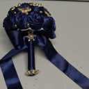 Sharebeauty 5.9" Mini Bridal Bouquet Handmade Satin Rose Round Wedding Bouquet Throw Toss Artificial Flower Bunch Navy Blue