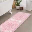 Seavish Vintage Bathroom Runner Rugs, 18"x47" Pink Bathroom Rugs Non Slip Washable, Boho Oriental Bath Mat for Tub, Soft Velvet Farmhouse Decor Bath Rug for Bathtub Sink Laundry Room