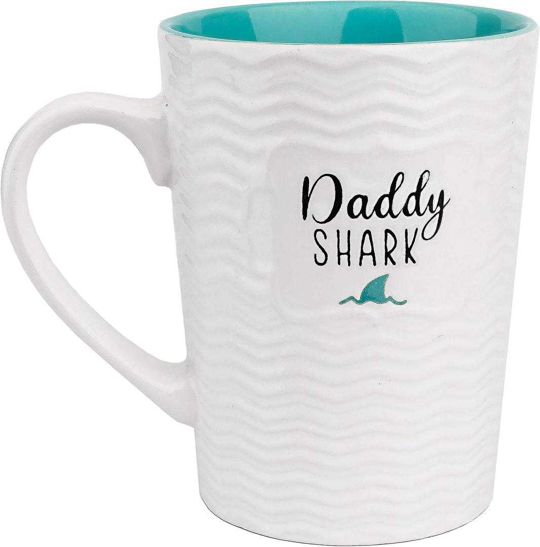 Best Dad Gifts Daddy Shark Cute 16 oz Coffee and Tea Mugs, For Dad, Hubby, Valentine's Day, Anniversary, Birthday Funny Father's Day Mugs (Blue)
