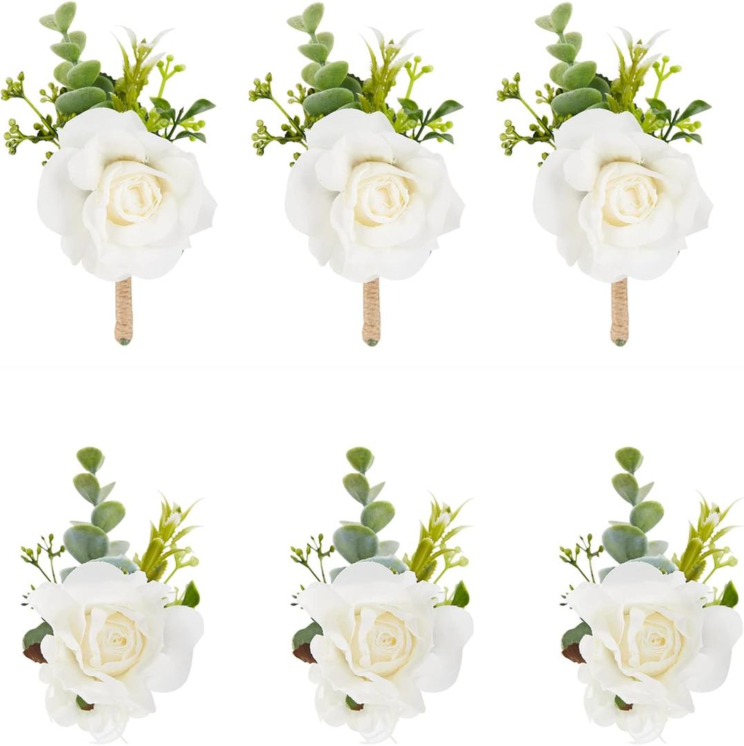Meldel White Ivory Rose Wrist Corsage Boutonniere for Men Wedding Wrist Flower Corsage Hand Flower for Bride Bridesmaid Prom Decor Paty Girl