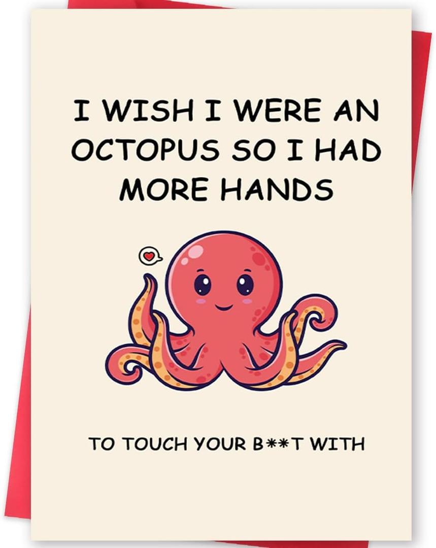 3 x BENNLOOS Humor Octopus Valentine's Day Card for Husband Wife, Rude Birthday Card for Girlfriend Boyfriend, Funny Anniversary Cards Gifts for Women Men, I Wish I Were An Octopus Card