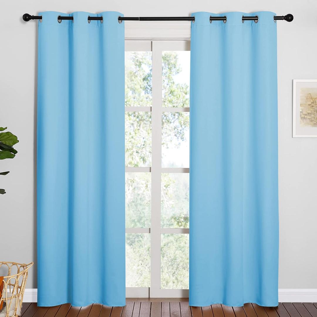 NICETOWN Triple Weave Thermal Insulated Ring Top Blackout Window Curtains for Bedroom (Double Panels, 42 inches x 84 inches, Blue)