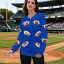 MOUSYA Womens Sequin Football Sweatshirt Game Day Long Sleeve Shirt Sunday Funday Pullover Casual Crewneck Tops (Blue, S)