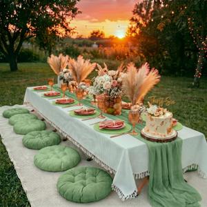 Sintuff Boho Picnic Kit for 6, Portable Folding Low Picnic Table 58.26'' x 23.03'' with Sage Green Table Runner, Picnic's Blanket, 6 Floor Pillows, Tablecloth & Placemats for Beach Camping Wedding