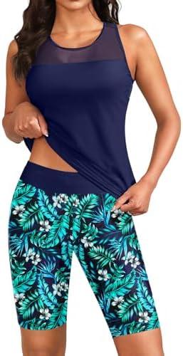 Yonique Women's Two Piece Swimsuits with Shorts Modest Tankini Bathing Suits Racerback Swim Tops Short Athletic Swimwear (Black, XL)