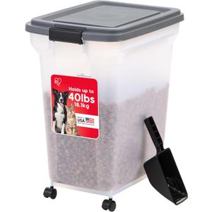 IRIS USA Dog Food Storage Container 40 lbs, Attachable Wheels, & Included Scoop, for Dog Cat Birds and other Pets, Food Storage Bin, Keep Fresh, Easy Mobility, BPA Free - Made in the USA, Dark Gray